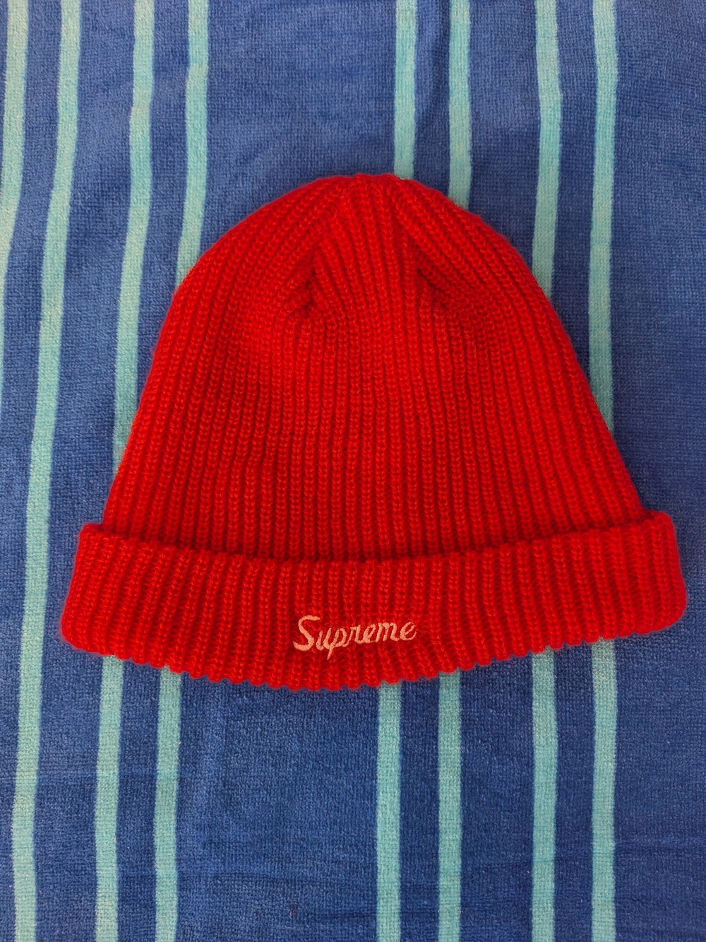 Supreme Orange Knit Cuff Beanie with White Script